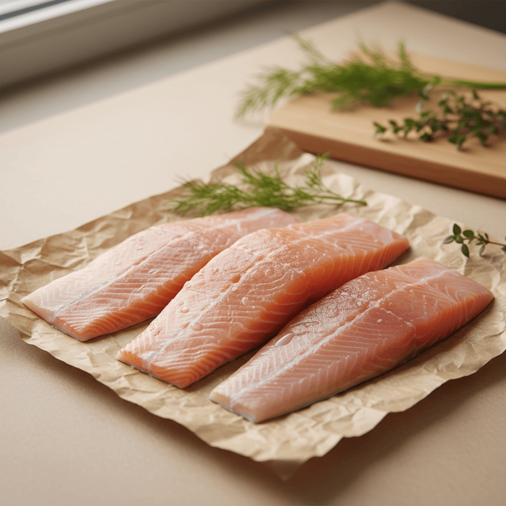Premium frozen pangasius fillets on stainless steel